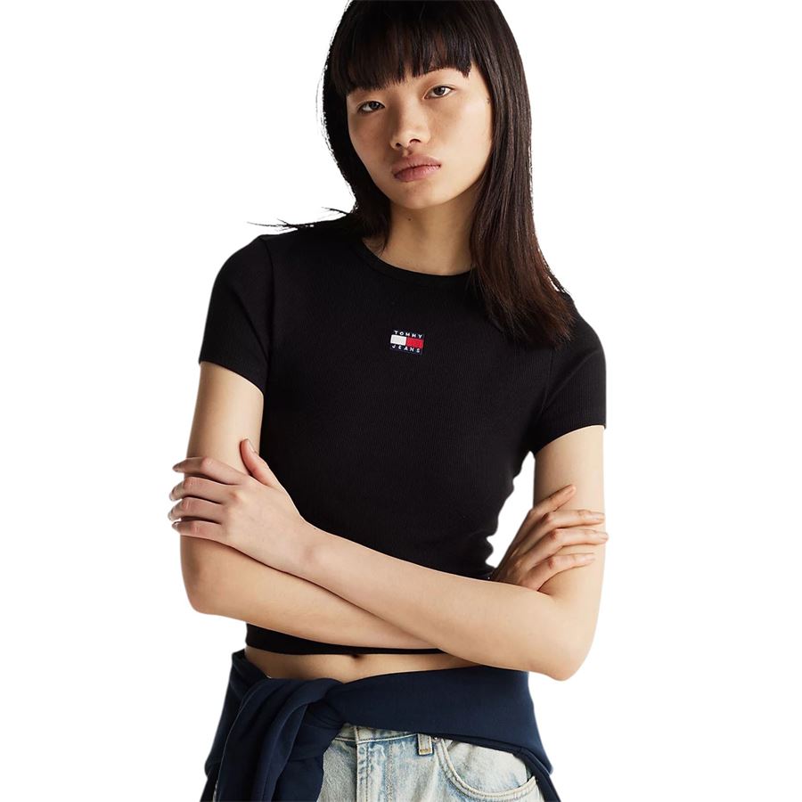 T-shirt da donna slim fit a coste con distintivo Tommy Tommy Jeans | DW0DW20463BDS